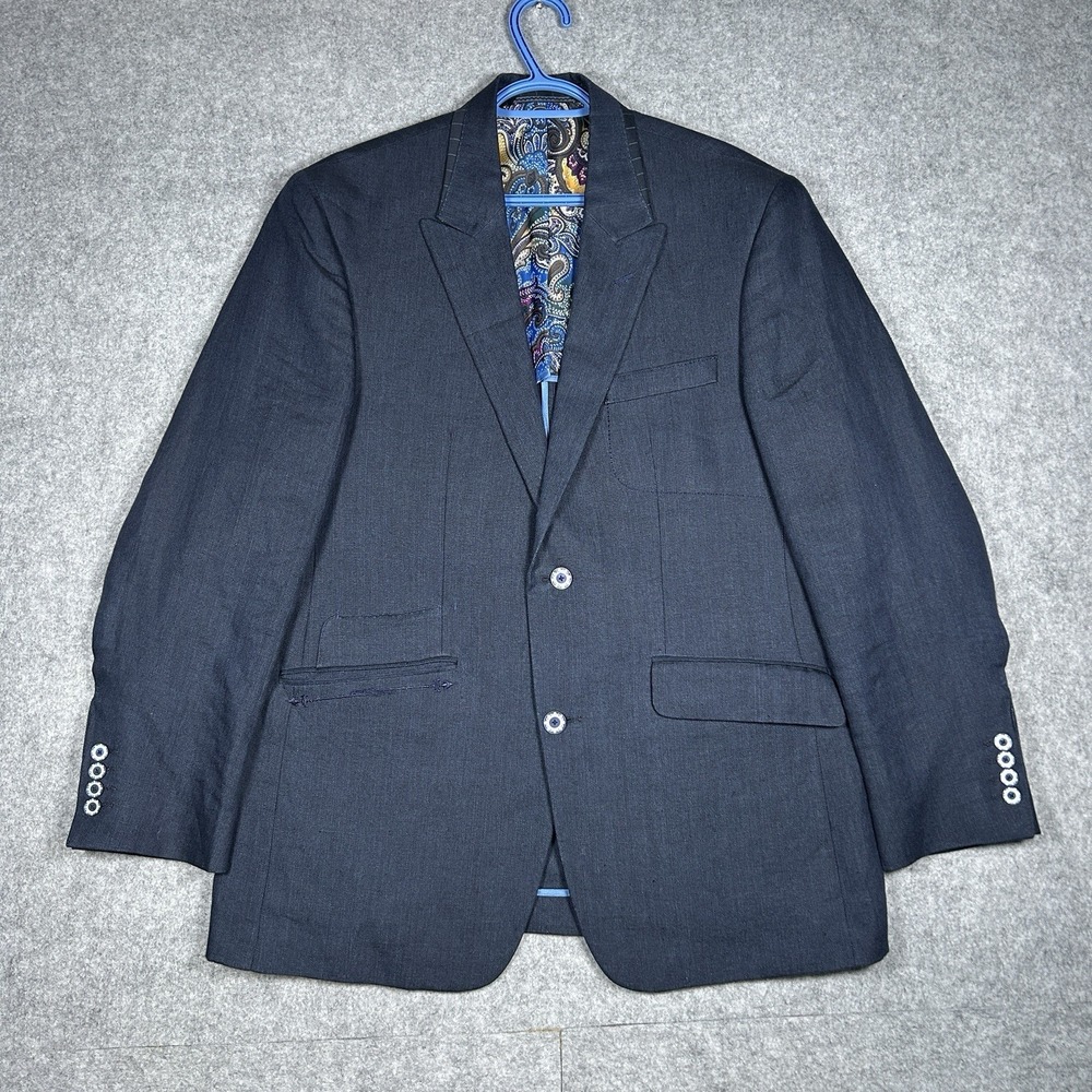 Robert Graham Blazer Men's Size 40 Navy Blue sport Coat Bold Lining 100% Linen‎